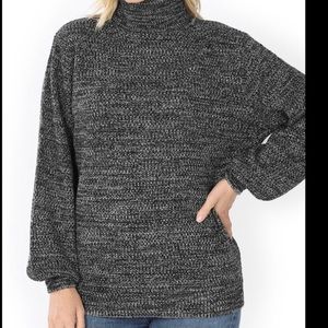 🏷️ Zenana Marled Balloon Sleeve Turtleneck Sweater Large L